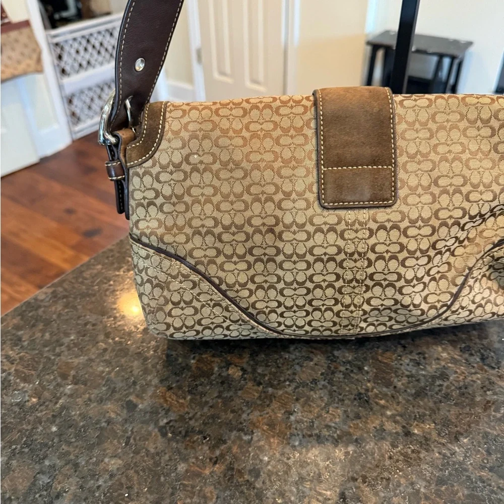 Brown Signature SoHo Flap Double Pocket  mini C Jacquard and Suede Bag